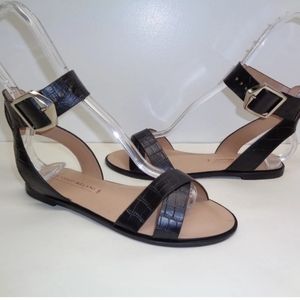 Antonio Melani black leather faux crocodile sandals Women's 10